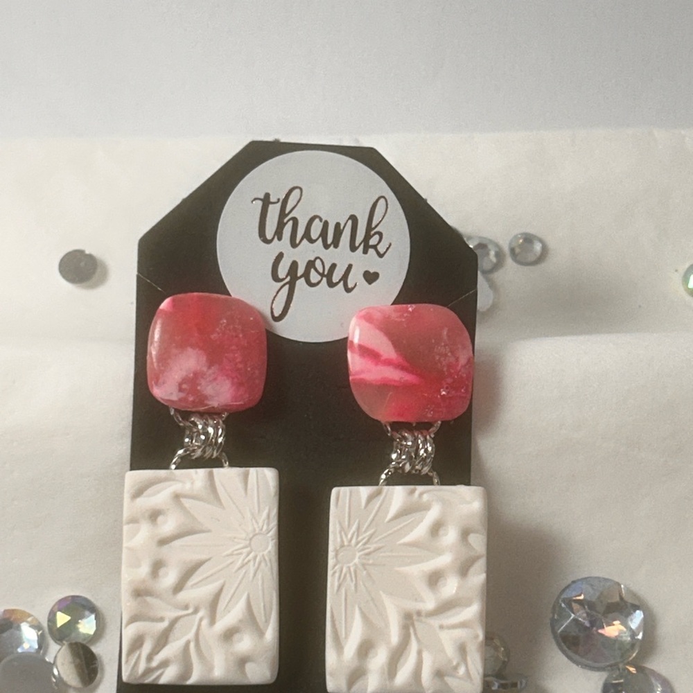 Pink and White Dangle Earrings